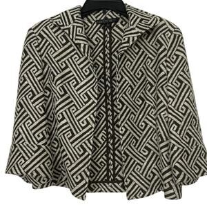 Lafayette 148 NY Architectural Greek Key Jacquard Crop Jacket Brown Ivory 4
